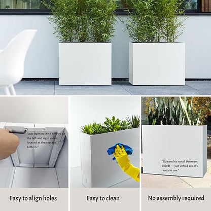 Metal Planter Box, No Installation Galvanized Steel Folding Rectangular Planter with Drainage Holes, 35.5"x 10"x 28" White Outdoor Planter for Porch/Patio/Garden