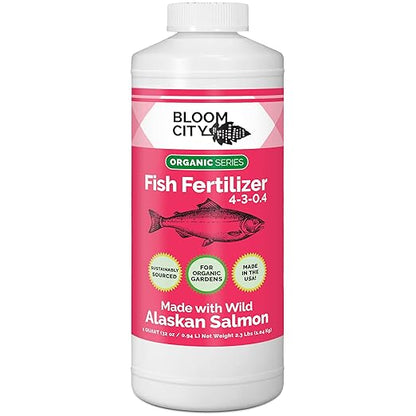 Bloom City Organic Wild Fish Fertilizer and Plant Supplement, Great for Roots and Soil, Made from Sustainable Salmon, Quart (32 oz)