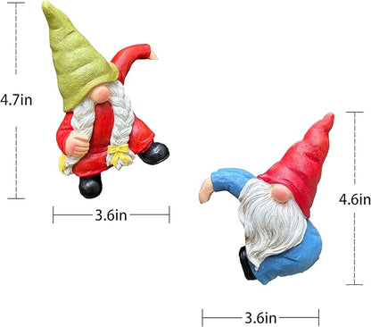 Climbing Gnome Figurines Flower Pot Hugger, Resin Hanging Garden Gnomes Statue Outdoor Decor Fence Ornaments Plant Pot for Indoor Outdoor Home Patio Yard Lawn 2 PCS