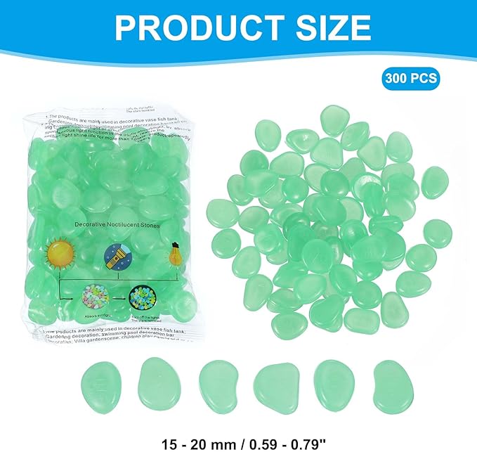 PATIKIL Glowing Stones, 300 Pcs Glow in The Dark Rocks for Indoor Outdoor Fish Tank Decorations Garden Yard Landscaping Gifts for Friends, Cyan