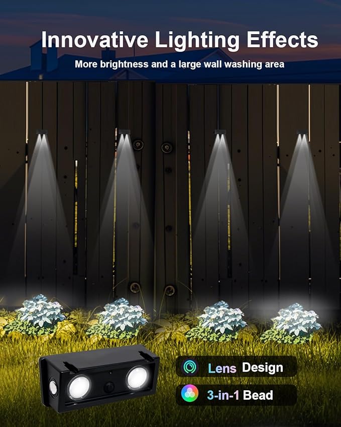 Solar Fence Lights Outdoor Waterproof LED Spot Lens for Step, Wall, Deck, Patio, Yard, Rail, Garage, Pool, Stair, Walkway, Garden Landscaping Enhanced Security Easy Install Cool White 16 pack