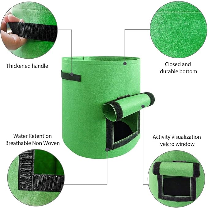 10 Gallon Potato Grow Bags, 2 Pack Planter Bags Breathable Non-Woven Fabric Grow Pot Garden Heavy Duty Plant growing Bags with Handles and Access Window Green