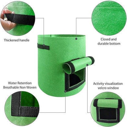 10 Gallon Potato Grow Bags, 2 Pack Planter Bags Breathable Non-Woven Fabric Grow Pot Garden Heavy Duty Plant growing Bags with Handles and Access Window Green