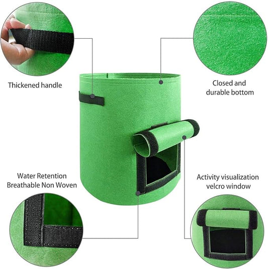 10 Gallon Potato Grow Bags, 2 Pack Planter Bags Breathable Non-Woven Fabric Grow Pot Garden Heavy Duty Plant growing Bags with Handles and Access Window Green