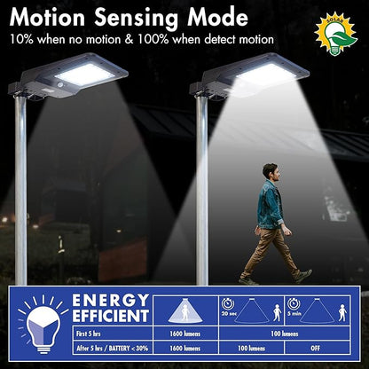 Wagan EL8586 1600 Lumen Integrated Solar Street Lamp Security Flood Light Motion Sensor Waterproof Weatherproof Dusk to Dawn Solar LED Light Lamp for Outdoor Garden Yard Path Parking Lot