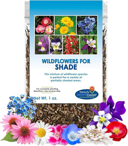 BBB Seed Partial Shade Wildflower Seeds - 1 oz Packet, Open-Pollinated Wildflower Seed Mix, No Fillers, Annual, Perennial Wildflower Seeds for Planting Year Round - 1 oz