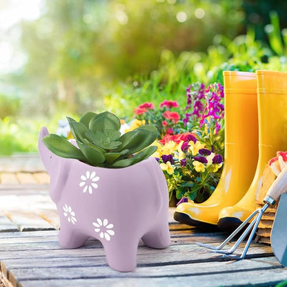 HVEST Elephant Shaped Planter, Cute Purple Animal Elephant Succulent Cactus Plant Pots for Family Friends, Funny Mini Elephant Ceramic Planters for Indoor Home Office Garden Desktop Decoration