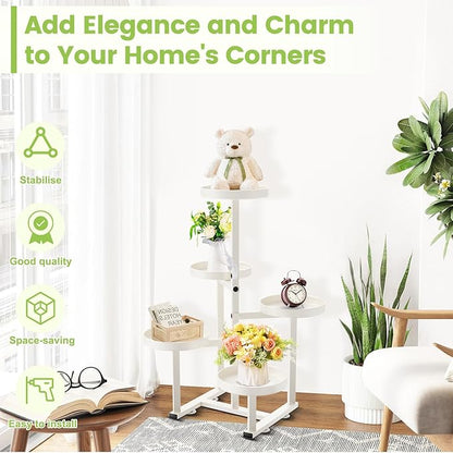 Metal Plant Stand Indoor, Corner Flower Pot Stand for Multiple Plants, 5 Tier Heavy Duty Plant Shelf for Patio Living Room Garden Balcony Office White