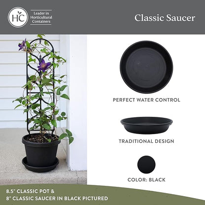 The HC Companies 10 Inch Classic Round Plant Saucer, Lightweight UV-Resistant Plastic Outdoor & Indoor Flower Pot Tray, 4-Pack Plant Pot Trays for Garden & Home Decor, Black