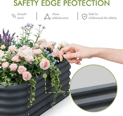 2-Pack 4x1.5ft Galvanized Raised Garden Bed, Outdoor Planter Bed, Metal Planter Box for Gardening and Planting,Dark Grey