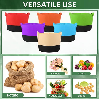 12 Pack 7 Gallon Grow Bags Colorful Fabric Plant Pots with Handles 7 Gal Garden Grow Bags Fabric Grow Pots Plant Growing Bags Vegetable Planting Bags for Garden and Outdoor (7 Gallon)