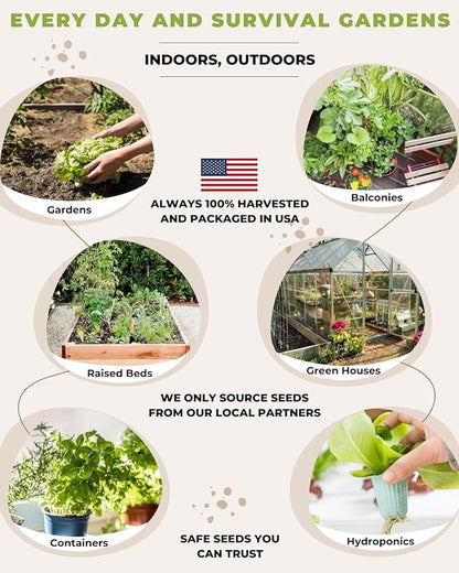50 Tactiko Survival Vegetable, Herb & Fruit Seed Kit - U.S.A. Harvested Varieties - Over 35,000 Non-GMO Heirloom Seeds - Emergency Seed Vault in Waterproof Mylar Bag - Long-Term Storage