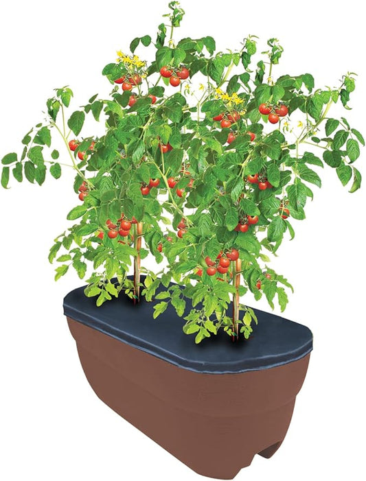 Emsco Group 2435-1 Bloomers Self-Watering 24" Weatherproof Resin 6" Railings – Brown Rain Planter Grow Box, Earth
