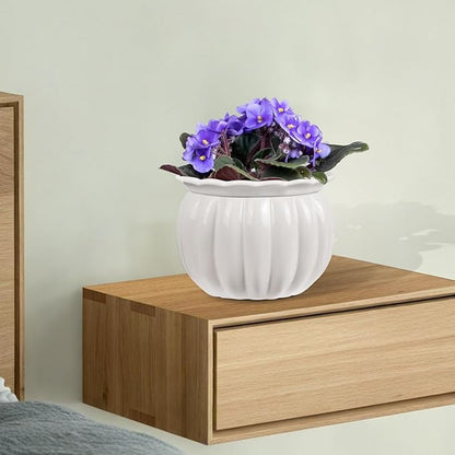 African Violet Pots, Self-Watering Ceramic Planter – 6 Inch Pot for Indoor Plants, Succulents, Herbs & Small Houseplants, Simple Self-Watering Design for Home & Office Décor, White