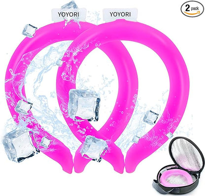 2PCS Neck Cooling Tube with Cold Insulated Bag,Reusable Ice Neck Cool Wearable Body Cooling Products for Summer Heat (Pink*2)