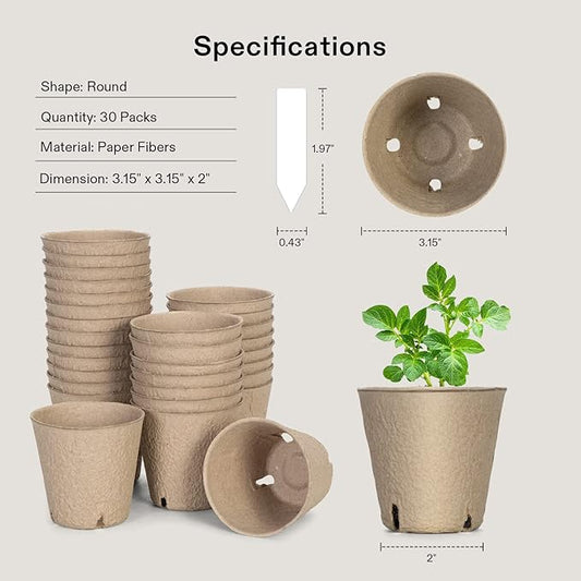 VIVOSUN Peat Pots, 60 Packs 3.15-Inch Seed Starting Pots with Drainage Holes, Round Nursery Pot, 20 Plant Labels for Flowers, Plants, Vegetables, 30Pcs