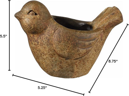 Classic Home and Garden Cement Buddies Animal Planter - Cute Desk Decoration - UV Coated Animal Vase w/Removable Drain Plug - Succulent Planter for Indoor/Outdoor Use (Bird Planter, Rust, Large)