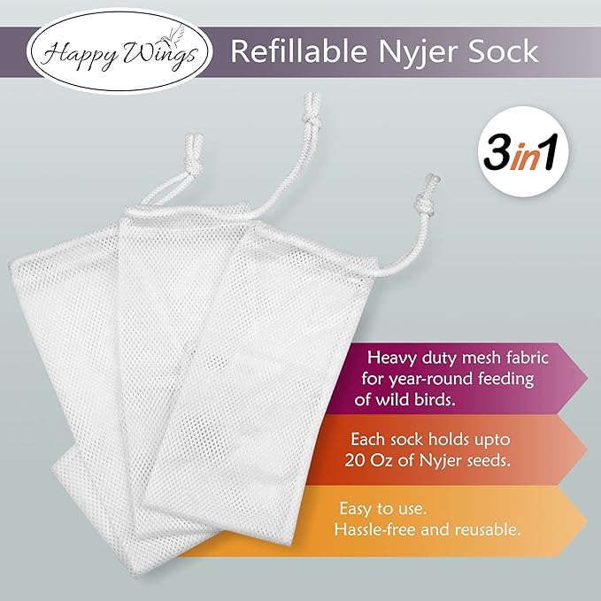 Happy Wings Nyjer/Thistle Seeds with Empty Sock for Wild Bird Food - 5 Pounds I No Grow Seed