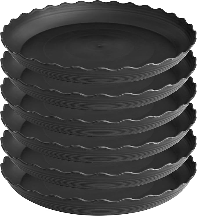 6 Pack Plant Saucer 10 inch, Heavy Duty Plastic Plant Saucers, Durable Plant Tray for Pots, Flower Saucers for Indoors, Plant Pot Saucers, Trays for Planter (Black)