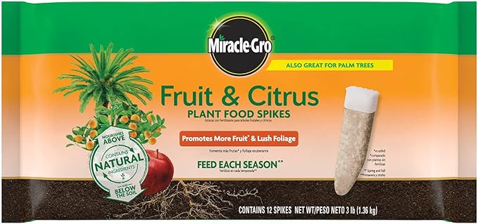Miracle-Gro Fruit & Citrus Plant Food Spikes - 10-15-15 NPK Easy-To-Use Nutrition for Fruit and Citrus Trees, Plant Fertilizer, 12 Spikes, 3 lb.