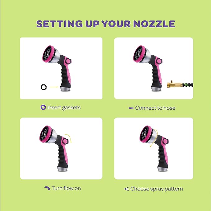 Hose Nozzle [Pink] Heavy Duty Hose Sprayer With 10 Adjustable Watering Patterns. Thumb Control Design, Comfortable Ergonomic Grip, Garden Hose Nozzle for Watering Plants & Lawns/Fun showers/Cleaning