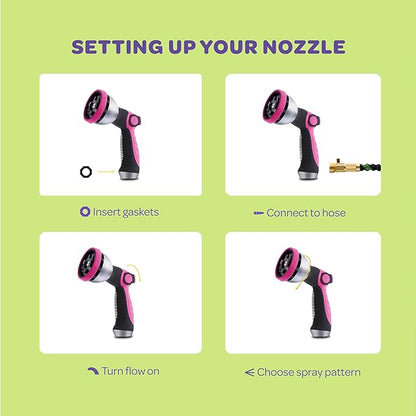 Hose Nozzle [Pink] Heavy Duty Hose Sprayer With 10 Adjustable Watering Patterns. Thumb Control Design, Comfortable Ergonomic Grip, Garden Hose Nozzle for Watering Plants & Lawns/Fun showers/Cleaning
