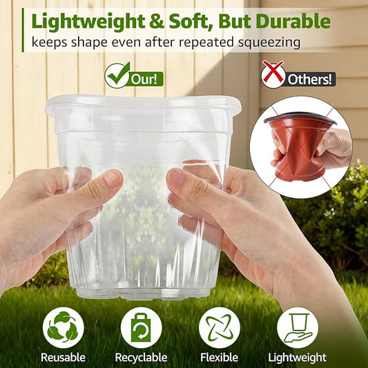 MIXC Clear Nursery Pots with Drainage Holes, 7/5/4/3.5 Inch Reinforced Transparent Plastic Seed Starter Pots, for Indoor Outdoor Gardening Seedling Planter, 36 Pack
