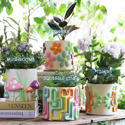 GUGUGO Colorful Mushrooms Planters Cute Unique Rainbow Planter with Drainage, Vintage Retro Flower Plant pots for Indoor & Outdoor Plants, Boho Modern Home Décor (A,5 Inch)