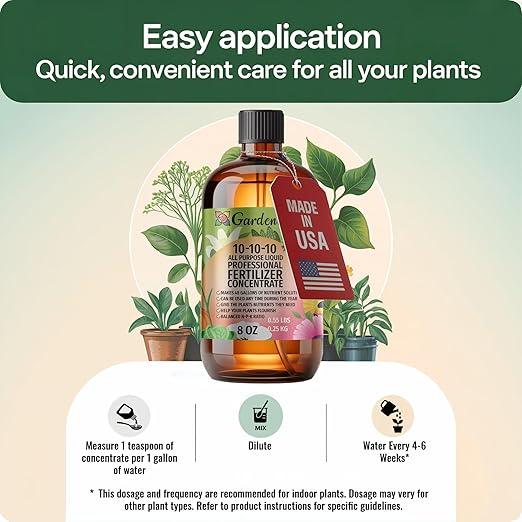 Gardenera Premium 10-10-10 All Purpose Liquid Plant Food - Professional Grade Garden Fertilizer Concentrate for Lawns, Trees, Plants, Vegetables, Fruits & Flowers - Makes 48 Gallons - (8 OZ)