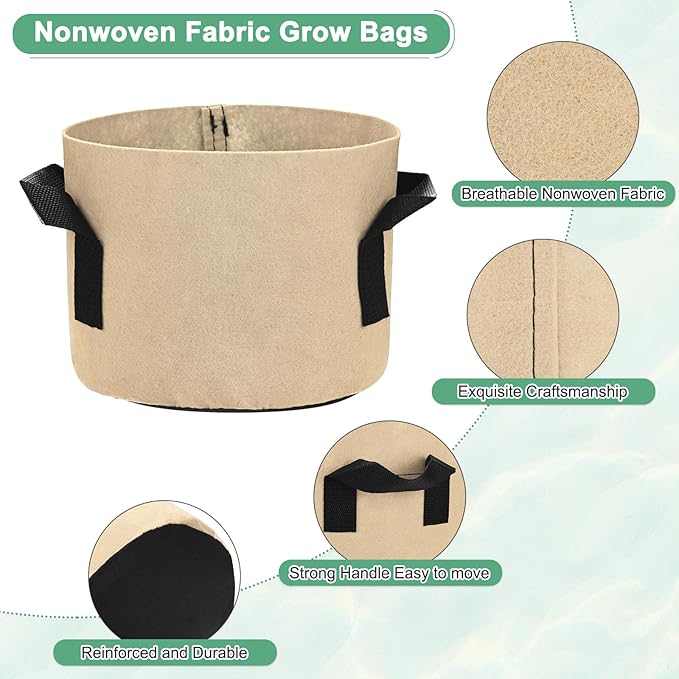 5-Pack Plant Grow Bags 1 Gallon Grow Bags 300G Thickened Fabric Pots with Durable Handles Plant Garden Grow Pots for Fruits/Vegetables/Flowers/Plants [Khaki]