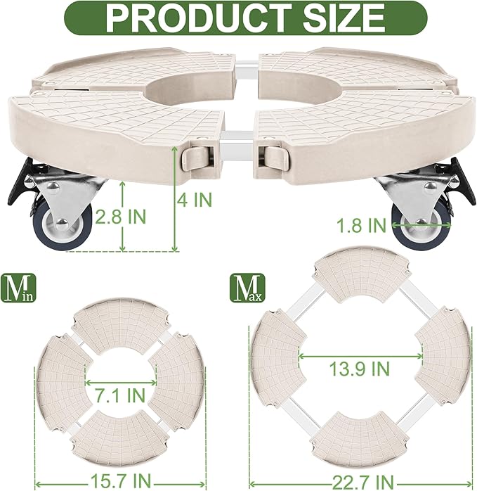 ToLanbbt Plant Caddy Stand with 360° Wheels Adjustable 15-22 Inch Rolling Stand Heavy Duty Large Plant Cart Dolly with Casters 440lbs Capacity for Large Planter, Garden Pot, Flower Pot, Beige, 1 Pack