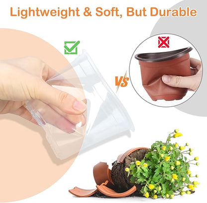 15 Pack Clear Nursery Pots with Drainage Holes, 7 Inch Seed Starting Plastic Plant Pots, Transparent Variety Pack Flexible Garden Pot for Outdoor Indoor (Clear, 7 Inch)