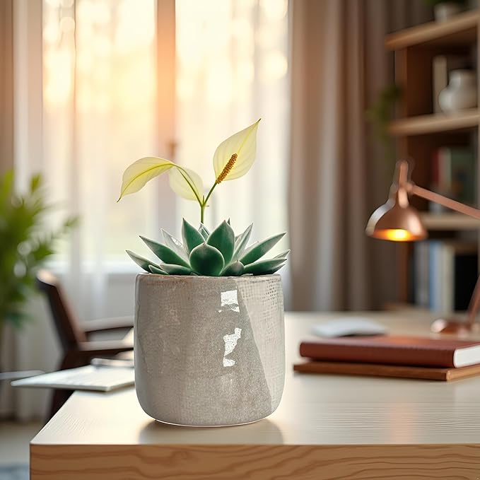 4.5" Ceramic Flower Planter Pot - for Home Decor, Indoor Plants, Gardens, Display, Organization, Storage - Beige