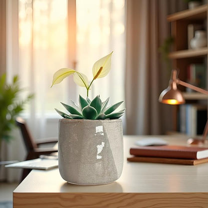 4.5" Ceramic Flower Planter Pot - for Home Decor, Indoor Plants, Gardens, Display, Organization, Storage - Beige