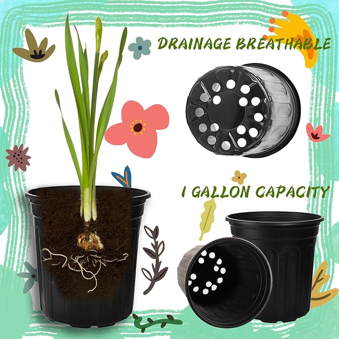 60 Pcs 1 Gallon Flexible Plant Nursery Pots,Plastic Thickened Soft Seedling Pot with Plant Labels,Flower Seed Starting Containers for Succulents,Transplanting,Indoor Outdoor,Black