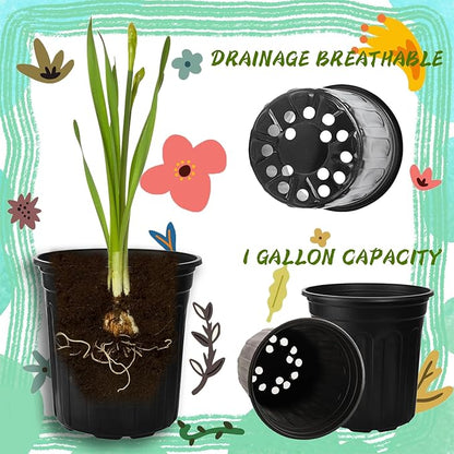 60 Pcs 1 Gallon Flexible Plant Nursery Pots,Plastic Thickened Soft Seedling Pot with Plant Labels,Flower Seed Starting Containers for Succulents,Transplanting,Indoor Outdoor,Black