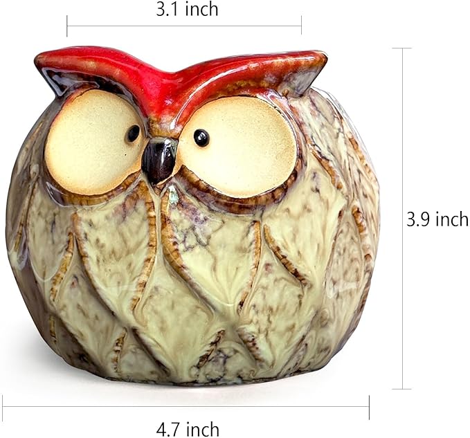 GeLive Owl Succulent Pot Ceramic Cactus Planter with Drainage Hole, Cute Small Plant Container for Desk Windowsill Tabletop Decor Pen Holder (No Plants)