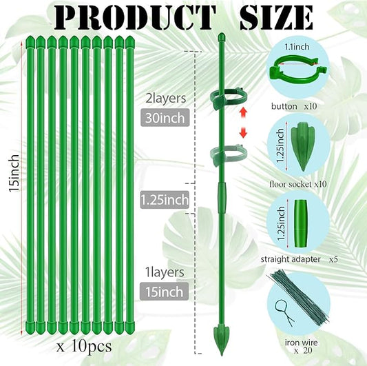 10PCs Plant Stakes for Indoor Plants,15 Inch Plant Support Stakes with Clips, Tall Adjustable Plant Sticks for Indoor Monstera Tomato Orchid Potted Plants Flower Comes with Spearhead End