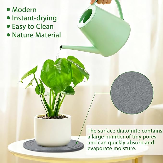 Plant Saucers for Indoors, 12 Pack 4 6 8 Inch Quick Drying Diatomite Plant Drip Water Catcher Trays for Pots, Diatomaceous Earth Planter Drainage Saucers Plates to Catch Water for Flower, Stone Gray