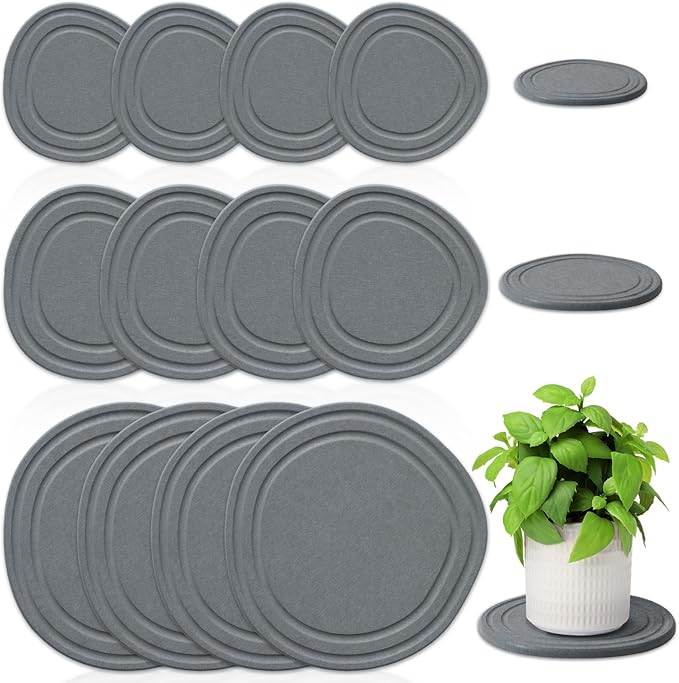 Plant Saucers for Indoors, 12 Pack 4 6 8 Inch Quick Drying Diatomite Plant Drip Water Catcher Trays for Pots, Diatomaceous Earth Planter Drainage Saucers Plates to Catch Water for Flower, Stone Gray