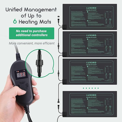 LUXBIRD 6 Pack 30W Seedling Heating Mats 10" x 20.75" with Thermostat Controller, Idea for Seed Starting, Germination, Greenhouse (LB-HT06)