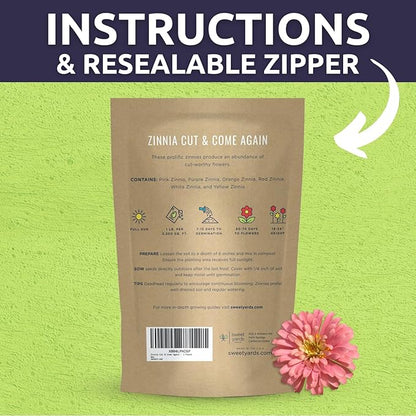 Zinnia Cut & Come Again Mix - Bulk 1 Pound Pouch - 60,000 Flower Seeds for Planting - Zinnia elegans
