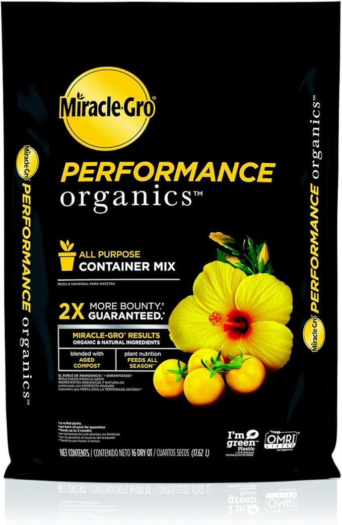 Miracle-Gro Performance Organics All Purpose Container Mix, 16 qt. - Organic, All Natural Plant Soil - Feed for up to 3 Months - All-Purpose Formula for Vegetables, Flowers and Herbs