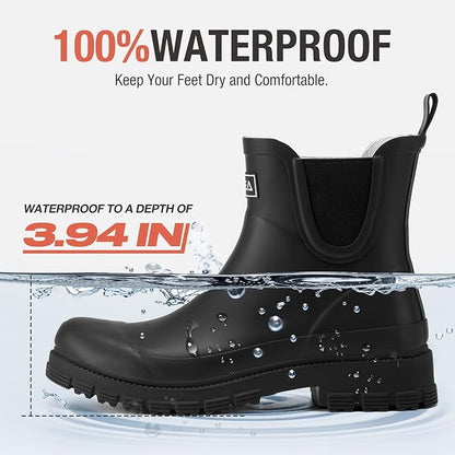 HISEA Ankle Rain Boots for Women Waterproof Chelsea Short Rubber Garden Shoes for Ladies Lightweight Fashion