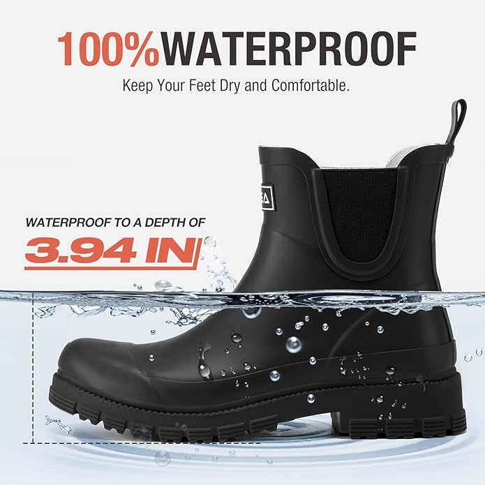 HISEA Ankle Rain Boots for Women Waterproof Chelsea Short Rubber Garden Shoes for Ladies Lightweight Fashion