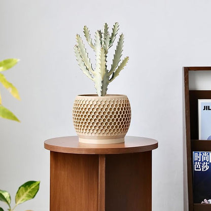 Plant Pots, Modern 3D Printed Honeycomb Planters for Indoor Plants, 4.7 Inch Wood Decorative Flower Pot for Office Desktop, Bookshelf & Home Decor, Lightweight & Durable.