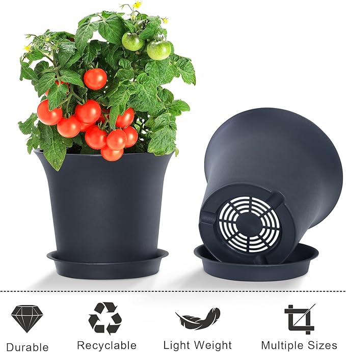 Planter Pots 8 Packs, 7.2 Inches Flower Pots with Drainage Holes & Trays, Ideal for Succulents, Herbs, Flower, African Violet, Garden Plant Pots for Home Garden Kitchen Decor (Dark Grey-2)