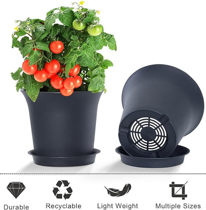 Planter Pots 8 Packs, 7.2 Inches Flower Pots with Drainage Holes & Trays, Ideal for Succulents, Herbs, Flower, African Violet, Garden Plant Pots for Home Garden Kitchen Decor (Dark Grey-2)