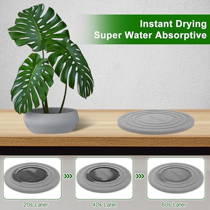 2 Pack of 8 Inch Plant Saucers for Indoors, Diatomaceous Earth Plant Trays for Indoors No Holes, Plant Trays for Pots, Stone Quick Drying Tray Plant Plates to Catch Water Indoor Plants and Absorbent