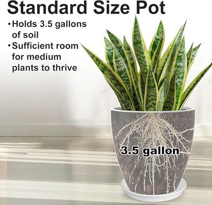 GameXcel Flower Pot Indoor - Outdoor Plant Pot - White Glossy Planter - Elegant Ceramics Imitation - 12" Diameter 12" Tall with Drainage Holes and Saucer